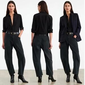 Nili Lotan Pants 00 Shon in Carbon Carpenter Twill Barrel Luxury Minimalist